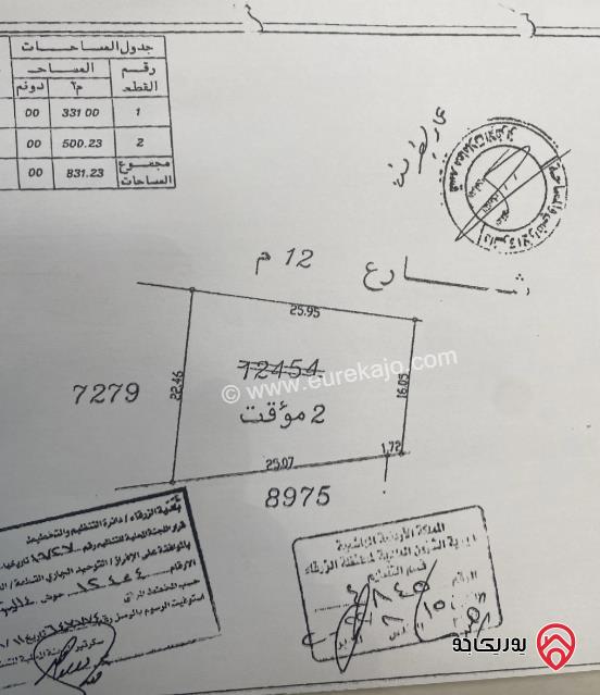 قطعة أرض مساحة 500م للبيع في الزرقاء - البتراوي	