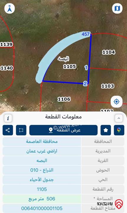 قطعة ارض مساحة 506م للبيع في عمان - ابو السوس