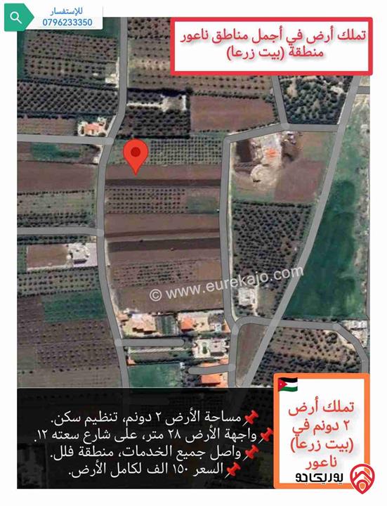 قطعة أرض 2 دونم للبيع في عمان - منطقة بيت زرعا من اراضي ناعور 