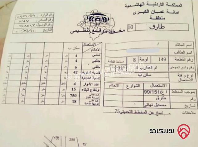 قطعة أرض مساحة 1 دونم و 198م للبيع في عمان - طبربور - أم العقارب