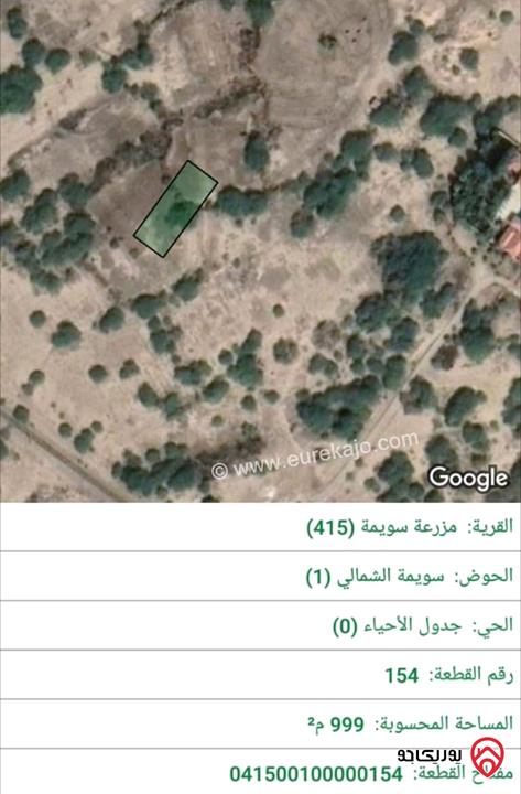قطعة أرض مساحة 1 دونم للبيع في البحر الميت - السويمة