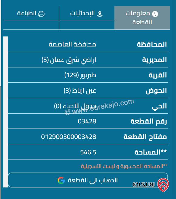 قطعة ارض مساحة 546 م  للبيع في عمان - طبربور 