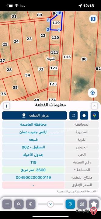 قطع اراضي مساحات 3400م - 3660م للبيع من أراضي جنوب عمان - منطقة ضبعه