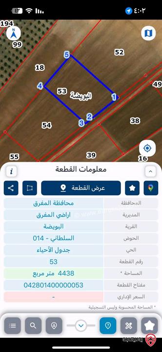 أرض مفروزة مساحة 4 دونم و 438م للبيع في المفرق