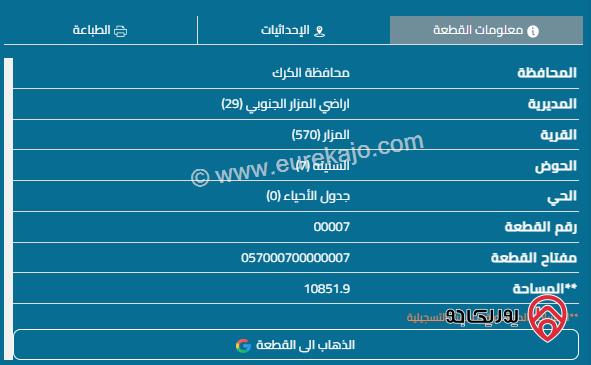 قطعة ارض مشتركة مساحة المالك 3500م تصنيف سكني ج للبيع في الكرك مؤته