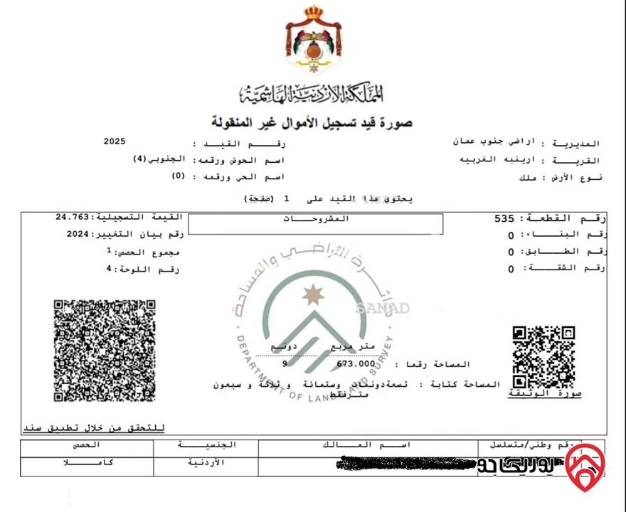 قطعة ارض 10 دونم للبيع من أراضي جنوب عمان - ارينبه الغربيه حوض 4 الجنوبي تبعد عن المطار 7 كم