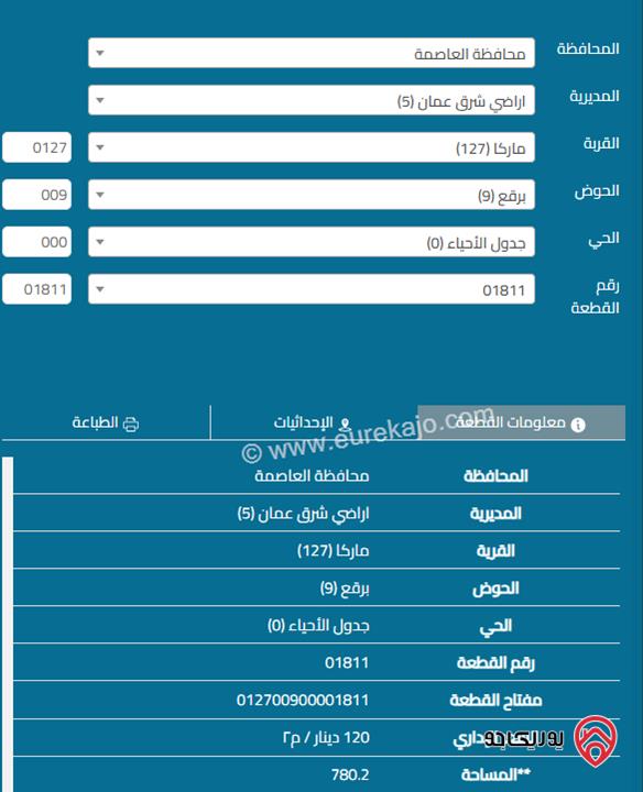 قطعة ارض مساحة 780م للبيع في عمان - ماركا من المالك
