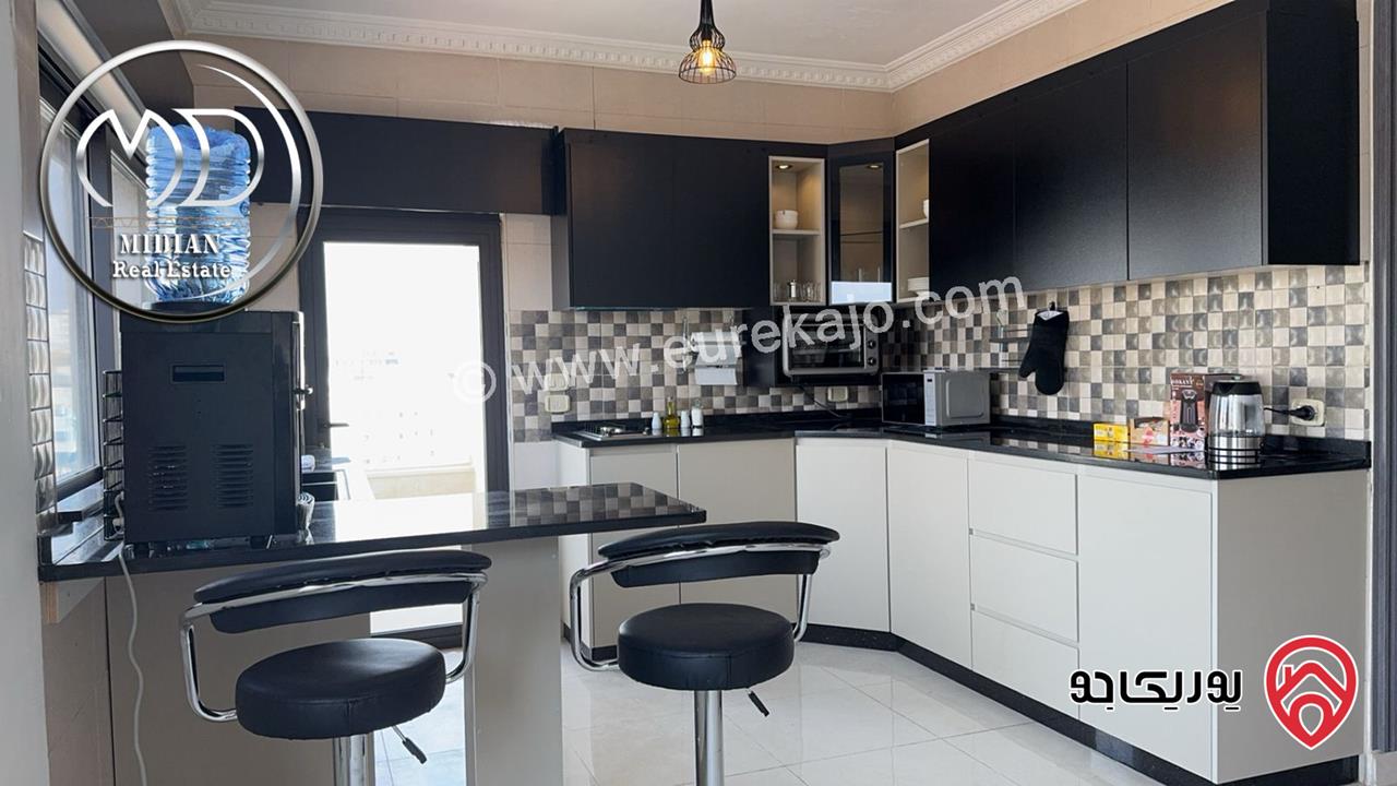 شقة مفروشة فاخرة للايجار في عمان - الدوار السابع مساحة 100م طابق ثالث تشطيبات وديكورات فندقية اطلالة جميلة