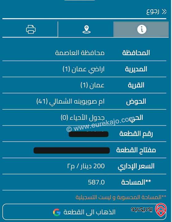 أرض مساحة 587 متر للبيع في عمان - أم صويونية الشمالي 
