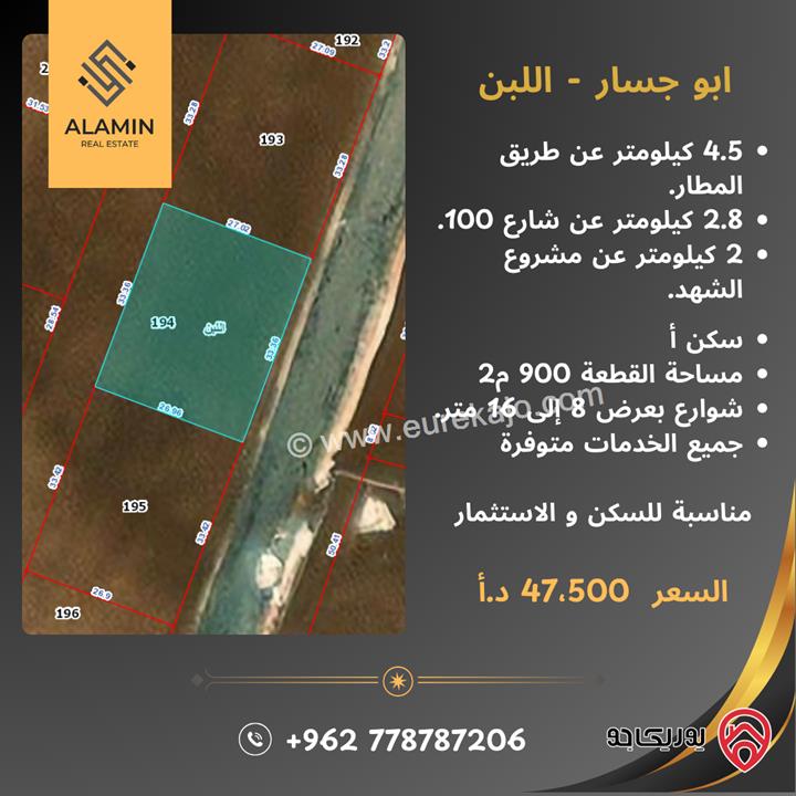 قطع أراضٍ مساحة 1 دونم للبيع في موقع استراتيجي في عمان - اللبن