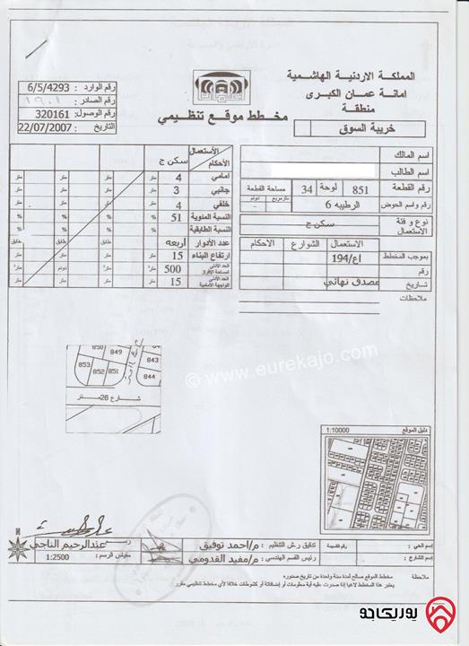 أرض مميزة مساحة 561م للبيع في عمان - اليادودة