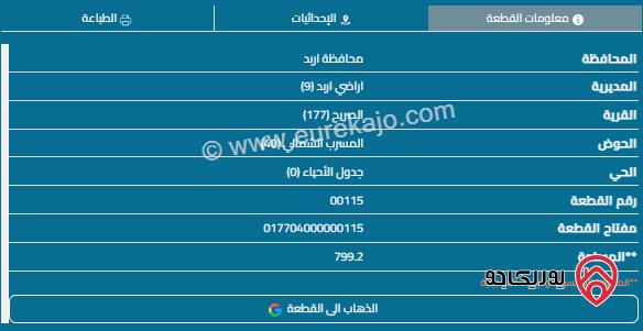 قطعة أرض مساحة 799م للبيع في اربد - الصريح 