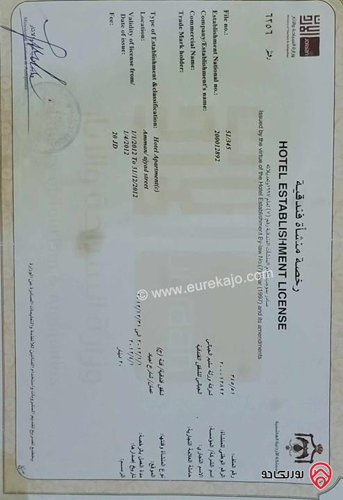 شقق فندقية على ارض 1 دونم و 80م للبيع في عمان - ضاحية الرشيد