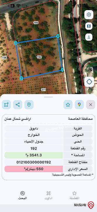 قطعة ارض مساحة 3 دونم و 542م للبيع في عمان - دابوق 