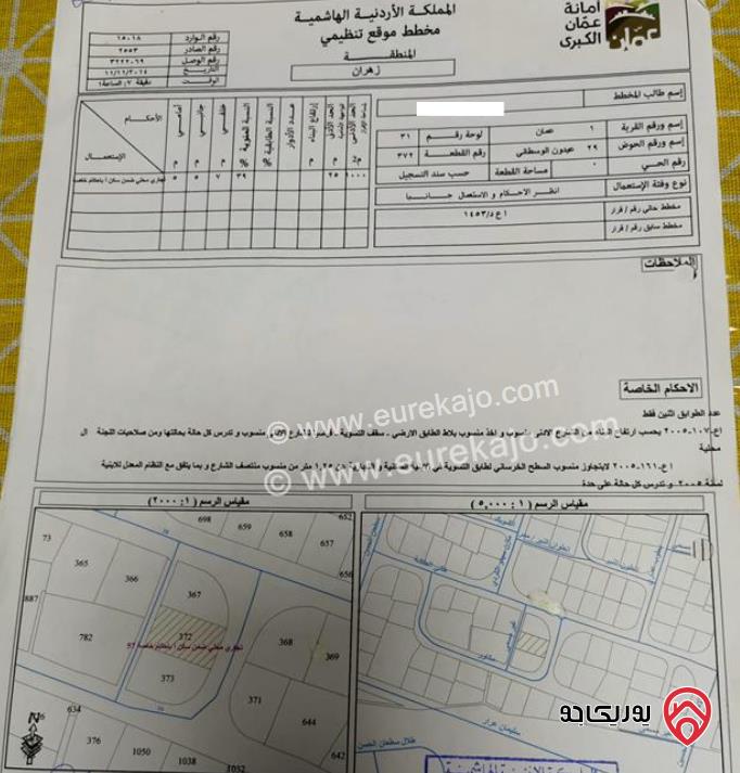 أرض مساحة 1015م للبيع في عمان - عبدون