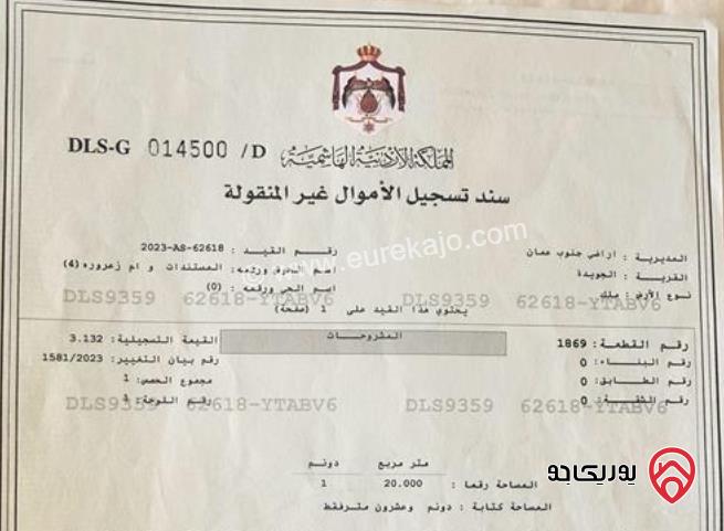 أرض صناعية مساحة 1 دونم و 20م للبيع في عمان - الجويدة