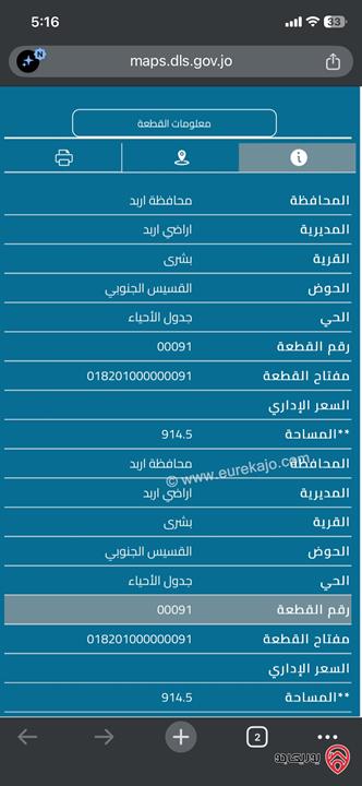 ارض مساحة 915م للبيع في اربد - بشرى القسيس سكن ج على شارعين