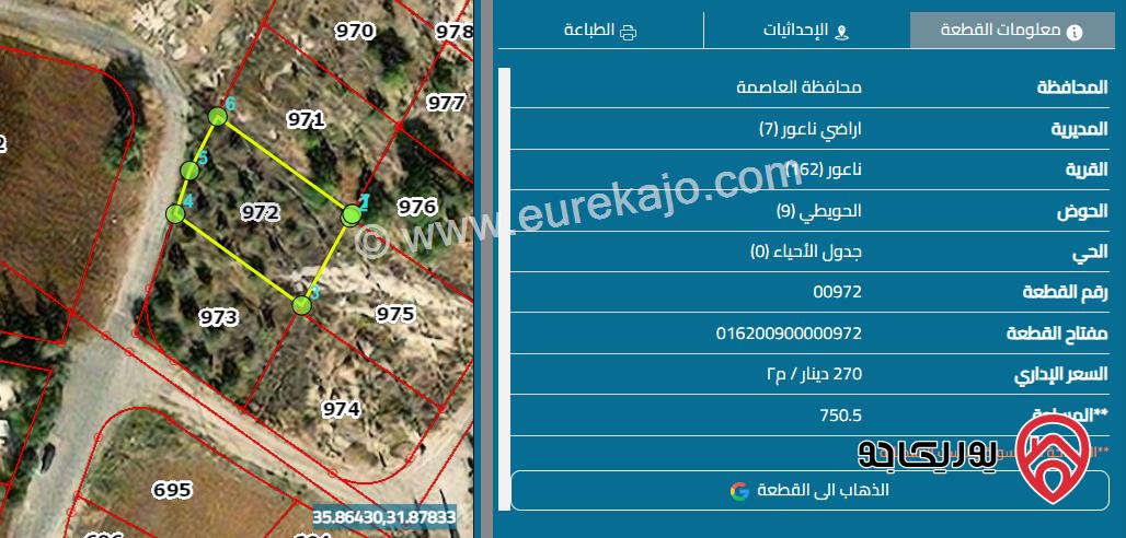 قطعة ارض مساحتها 750م للبيع في عمان - مرج الحمام  قريبة من طريق المطار