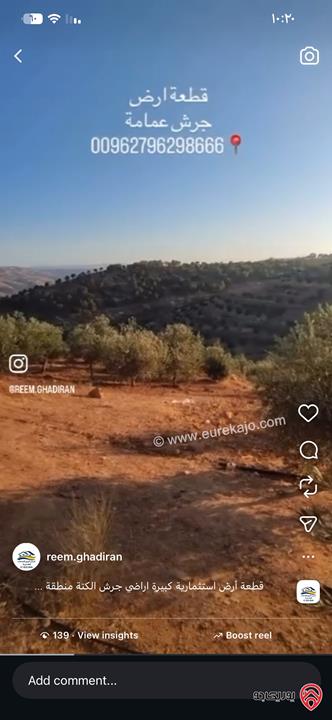 قطعة أرض مساحة 10 دونم للبيع في جرش