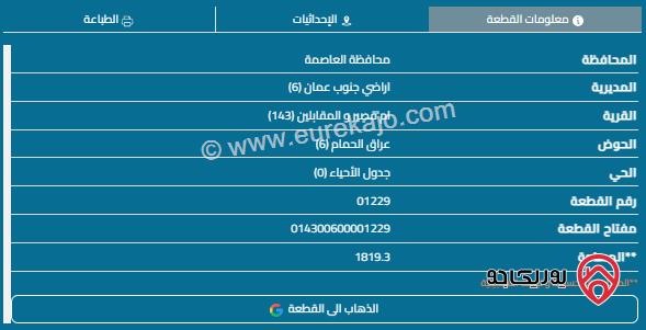 قطعة أرض مساحة 1819م للبيع في المقابلين 