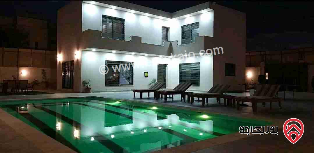 شـاليه مـفروش مساحة الأرض 550م والبناء 150م للبيع في البحر الميت منطقة الشونة الجنوبية الجوفة