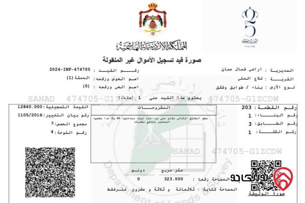 سطح غير مبني مساحة 323م للبيع في عمان - الجاردنز