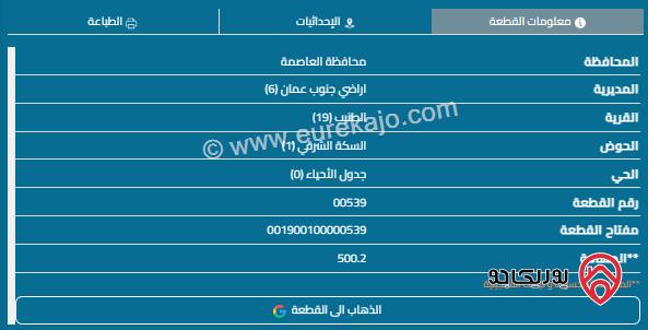 قطعة أرض مساحة 500م للبيع في الطنيب 