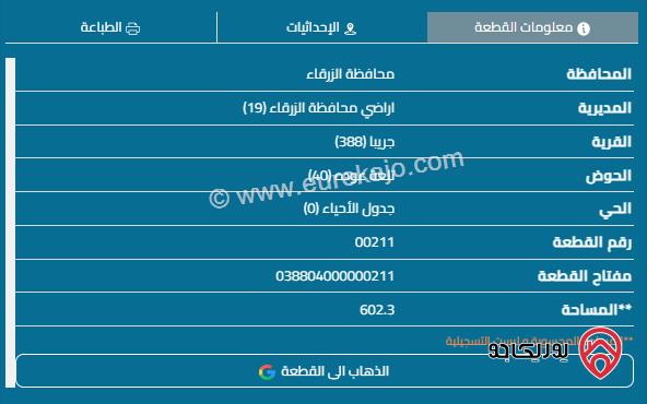 قطعة أرض مساحة 602م للبيع في الزرقاء - ضاحية المدينة المنورة	