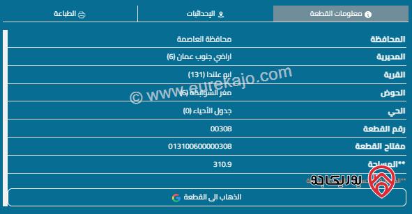 قطعة أرض مساحة 311م للبيع في المستندة 