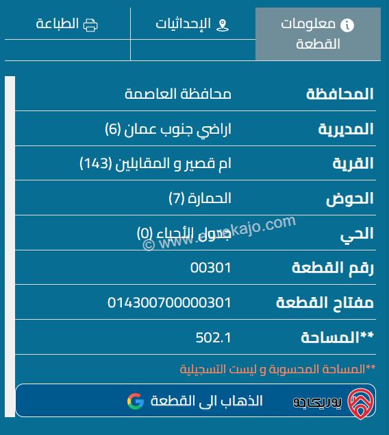 قطعة أرض مساحة 500م للبيع في المقابلين 