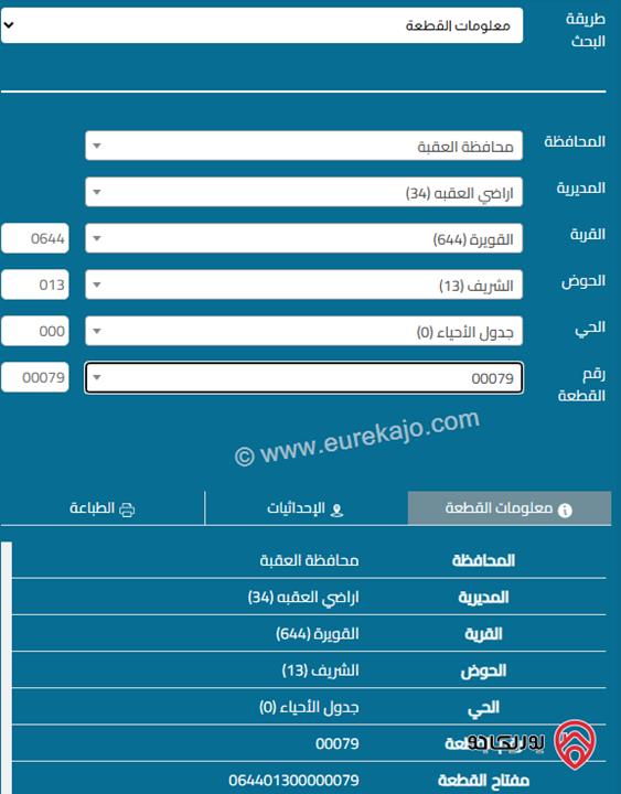 قطعة ارض مساحة 193 دونم للبيع في الراشدية  - العقبة