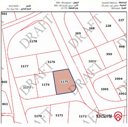 أرض مساحة 750م للبيع في عمان - ابو السوس