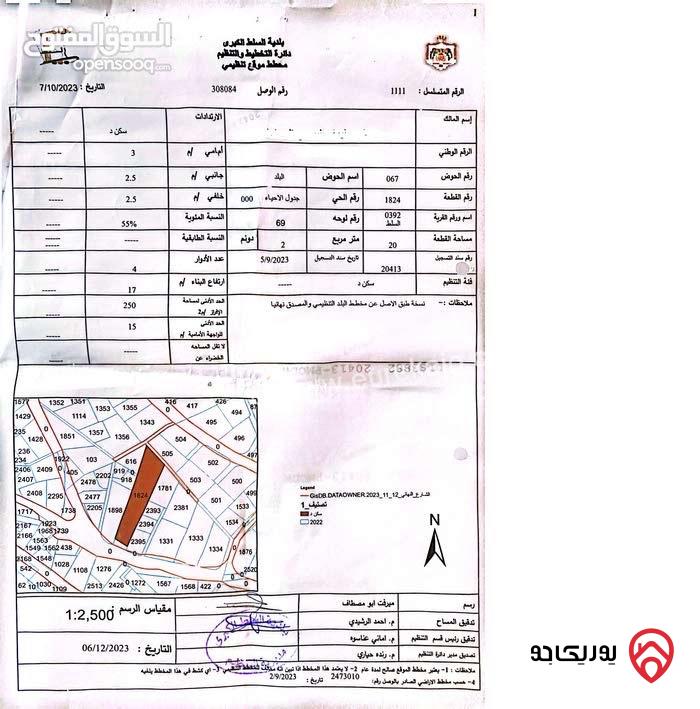 قطعة ارض مساحة 2 دونم و 20م مقام عليها منزلين منفصلين للبيع في السلط/الصافح