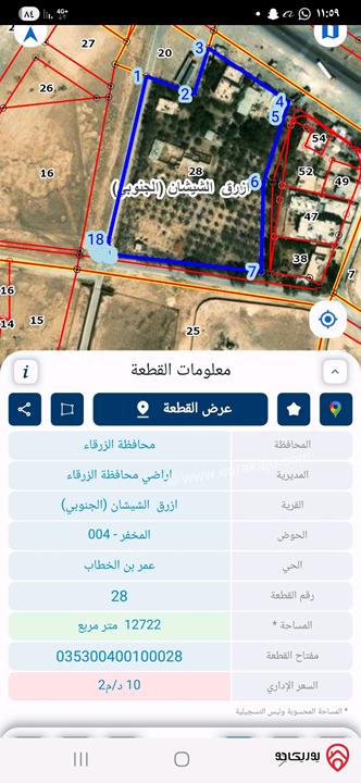 أرض مساحة 12 دونم و 700 متر للبيع في الزرقاء - الازرق الجنوبي