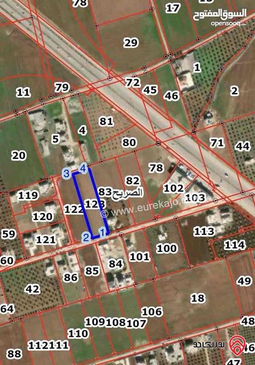 ارض مفروزة مساحة 4 دونم و 133م للبيع في اربد - الصريح قرب شارع البترا