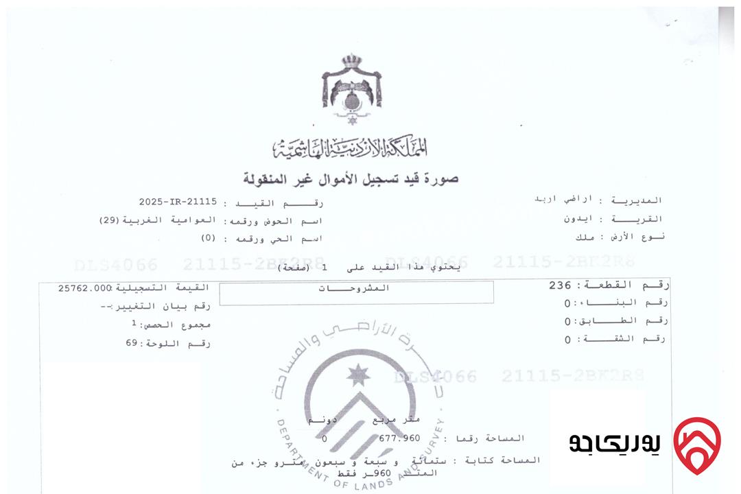 ثلاث قطع أراضي مفروزة مميزة من (المالك مباشرة) للبيع في اربد - ايدون