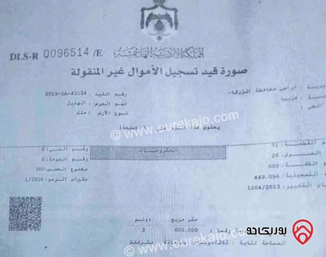 فرصة استثمارية مميزة - أرض سكنية مساحة 1 دونم و 160م للبيع في الزرقاء - جريبا