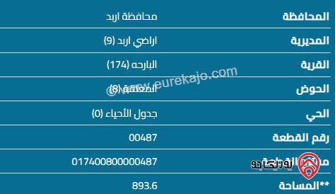 قطعة أرض مساحة 764 م للبيع في اربد - البارحه