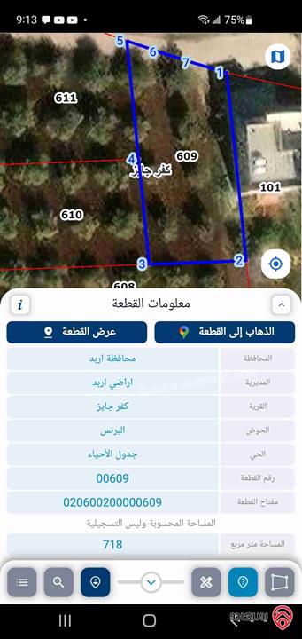 قطعة أرض مساحة 718م للبيع في اربد - كفرجايز