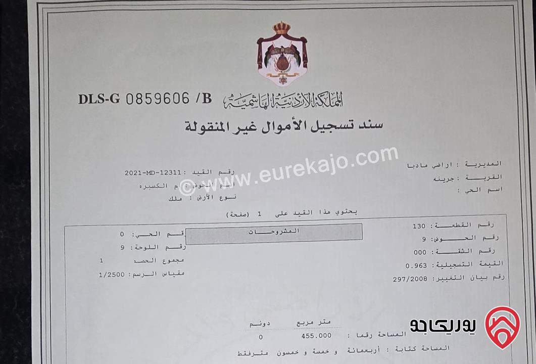 ارض مميزة مفروزة ل 4 قواشين مستقلة مساحة اجمالية 1985م على أربع شوارع للبيع في مادبا - قريبة من الجامعة الألمانية سعر النمرة الواحدة 25 ألف دينار 