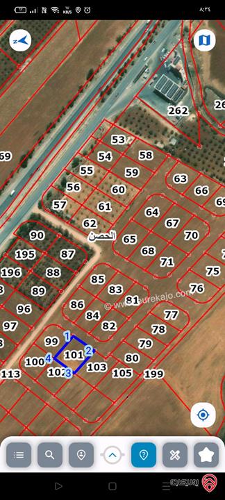 قطعة ارض مساحة 891م للبيع في اربد من اراضي الحصن على طريق اربد عمان 