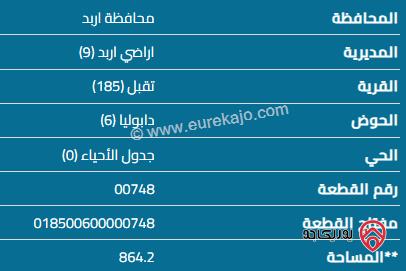 قطعة أرض مساحة 864 م للبيع في اربد - تقبل 