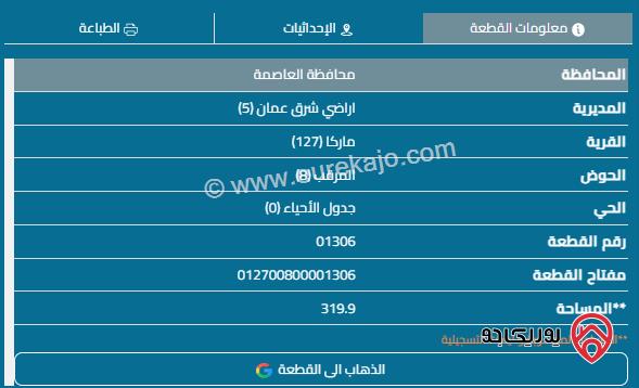 قطعة أرض مساحة 320م للبيع في ماركا	