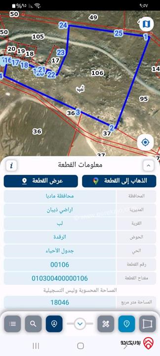 قطعة أرض مساحة 18 دونم للبيع في مادبا - أراضي ذيبان ( لب )