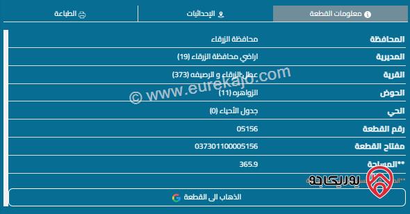 قطعة أرض مساحة 365م للبيع في الزرقاء - الزواهرة 