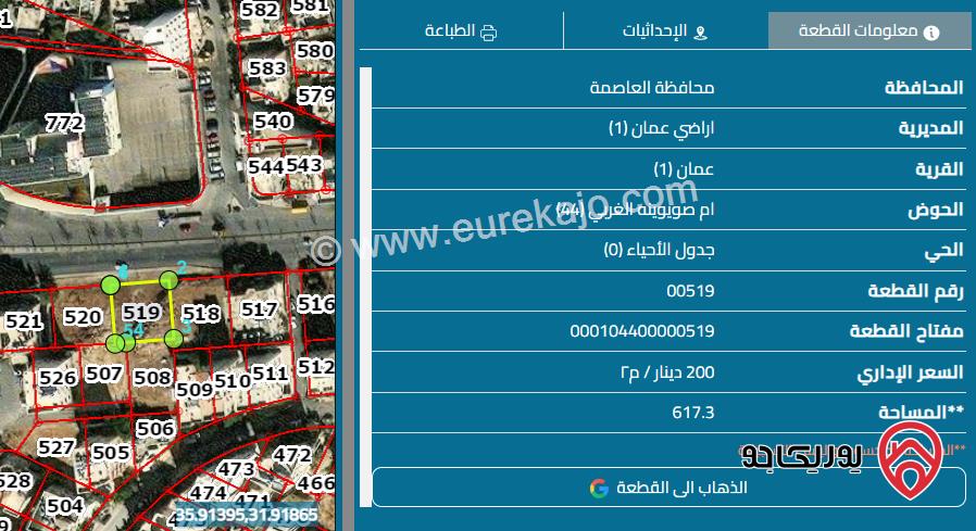 ارض مساحة 615م سكن ج للبيع في عمان - الزهور حوض ام صويوينه الغربي