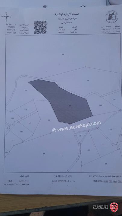 أرض مساحة 23 دونم و 600م مزروعة زيتون للبيع في عجلون خربة الوهادنه