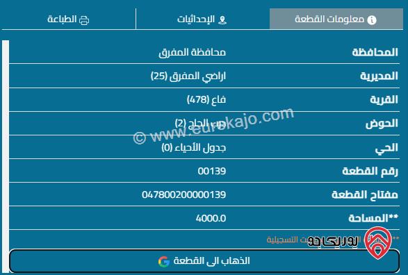 قطعة أرض مساحة 4 دونم للبيع في المفرق - منطقة فاع