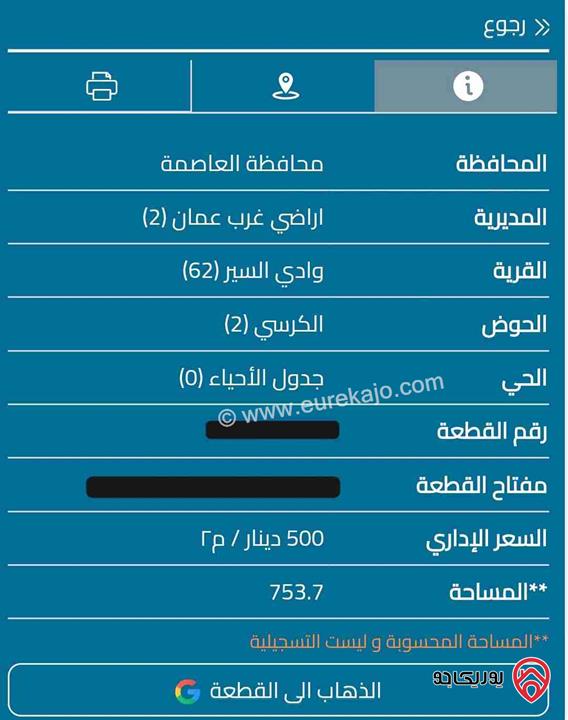 أرض مساحة 753 متر للبيع في غرب عمان - الكرسي - علي شارعين 