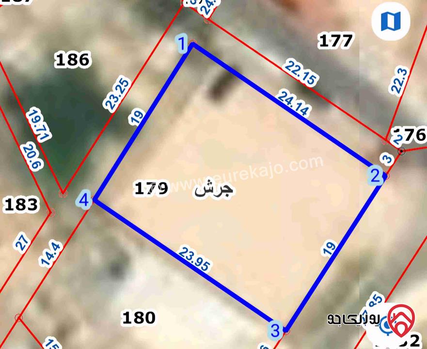 قطعة أرض مساحة 457م للبيع في جرش حي المستشفى 